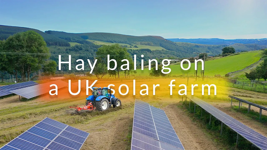 Haybaling on a UK solar farm video