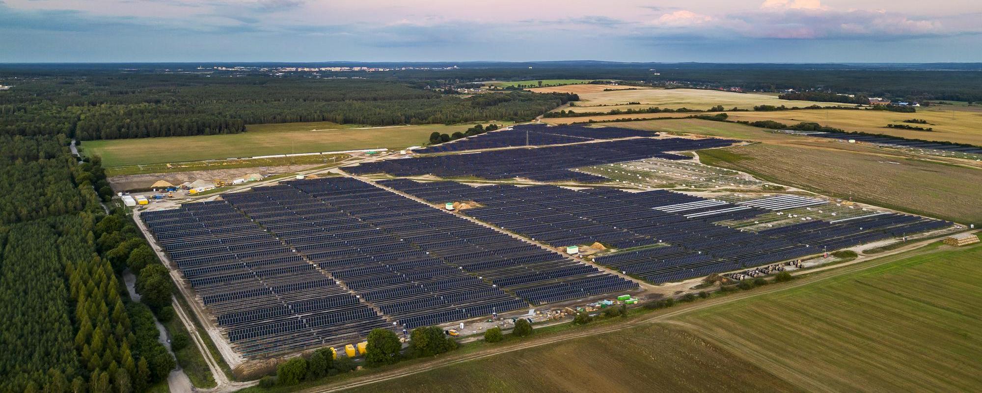 Aerial shot of Kotun solar farm, Poland