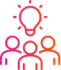 A light bulb icon above three people, symbolizing teamwork, innovation, or a group of people sharing an idea