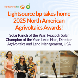 Graphic announcing North American Agrivoltaics Award wins.